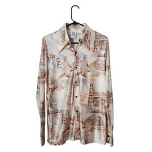 KENNINGTON x VINTAGE‎ 1970's Novelty Print pointed collar Button Up Shirt L